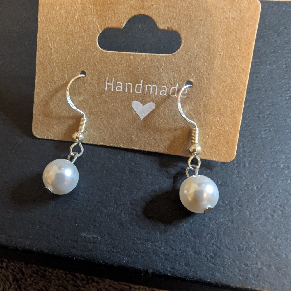 Handmade Silver and White Pearl Earrings